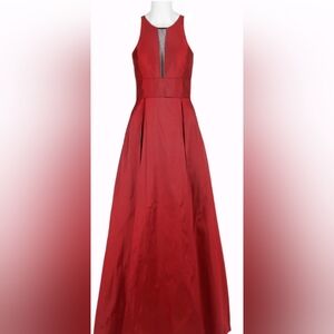 Burgendy Scoop Neck Sleeveless Keyhole Back Box Pleat Tafetán dress